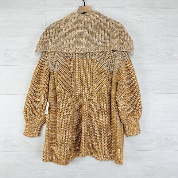 Anthropologie Maeve Oversized Collar Cardigan Sweater M Gold Shimmer Holiday NWT - Picture 8 of 16